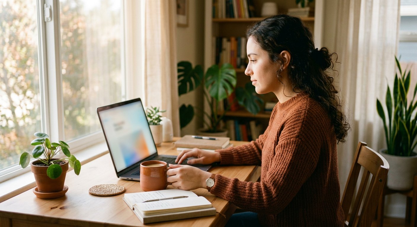 A young professional reviewing personal finances on a laptop at home